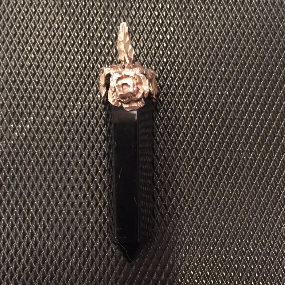 Black Onyx Crystal with Sterling Silver Rose